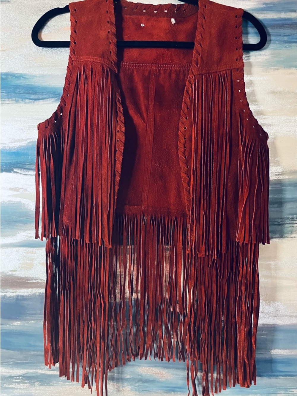 Fringed Suede Vest in Rust